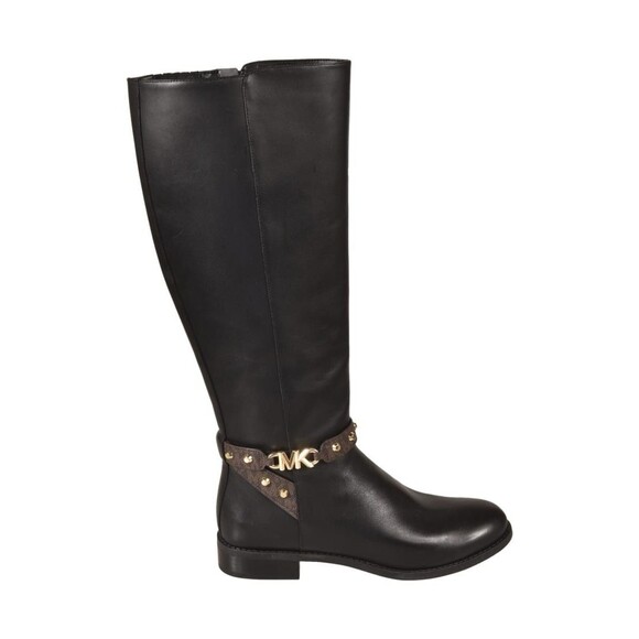 Michael Kors Womens Harland Riding Boot Size 10 Tall Black Brown Leather MK - Picture 2 of 4